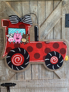 Red Tractor Door Hanger with Animals
