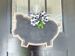 Farm Animal Door Hanger - Farmhouse Pig with Eucalyptus