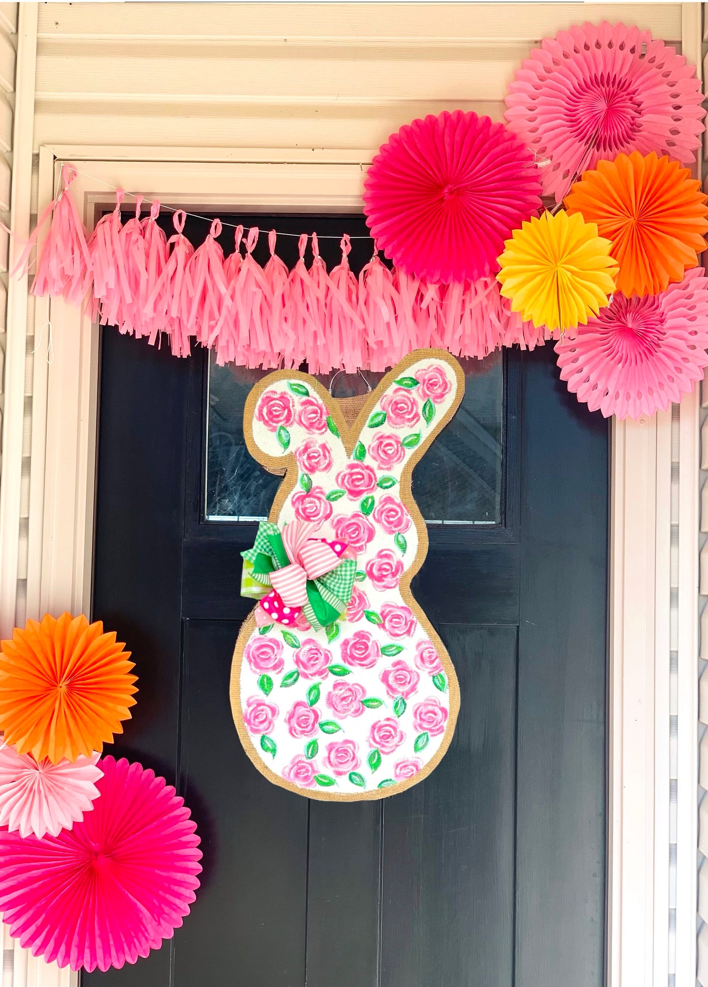 Easter Bunny Burlap Door Hanger - Medium Roses Bunny