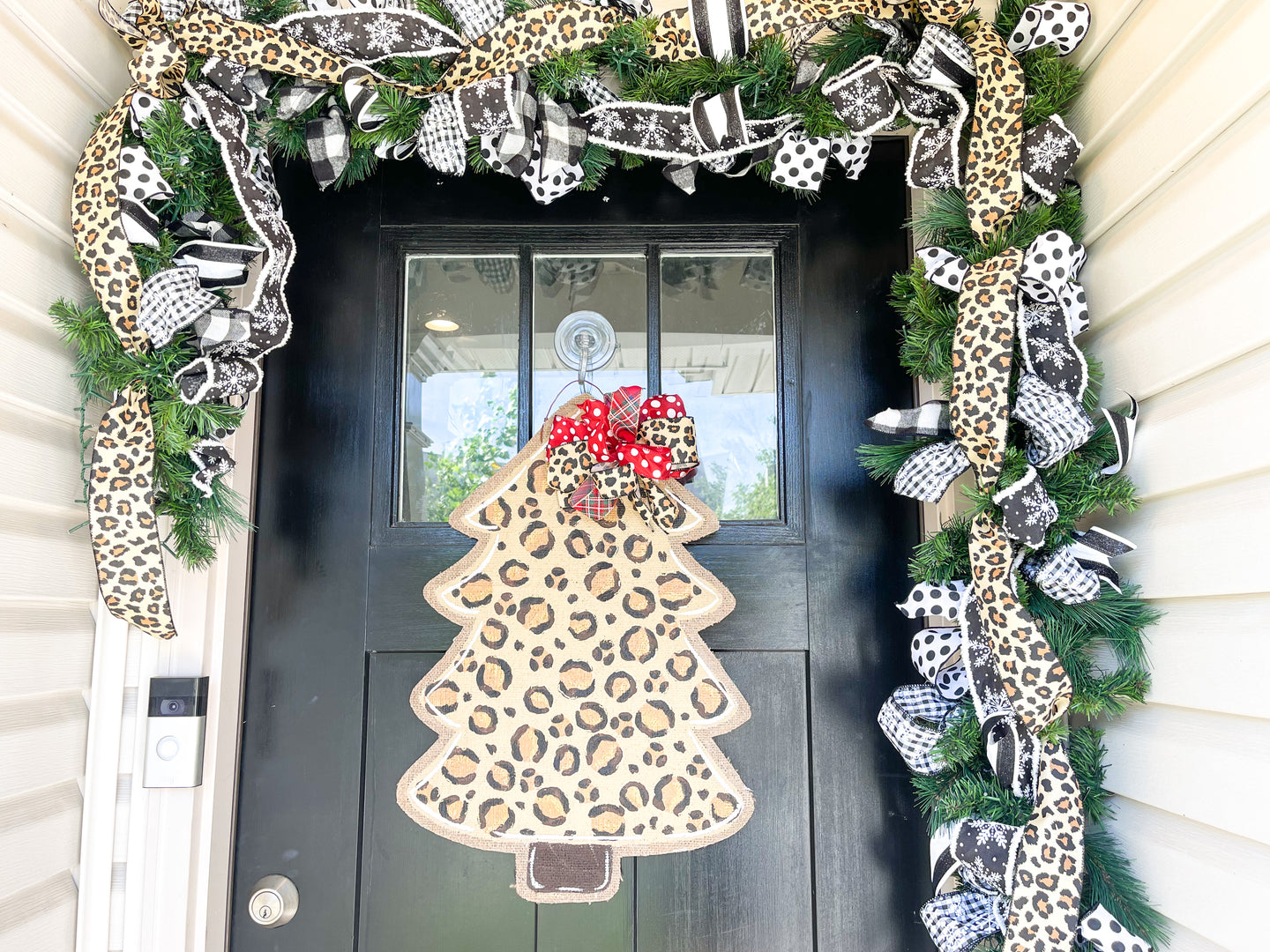 Christmas Burlap Door Hanger - Leopard Christmas Tree