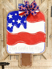 Load image into Gallery viewer, Fourth of July Burlap Door Hanger - Red, White and Blue Popsicle