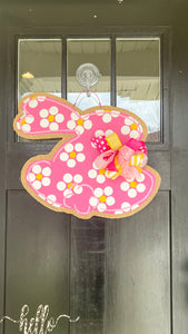 Easter Bunny Burlap Door Hanger - Retro Flowers