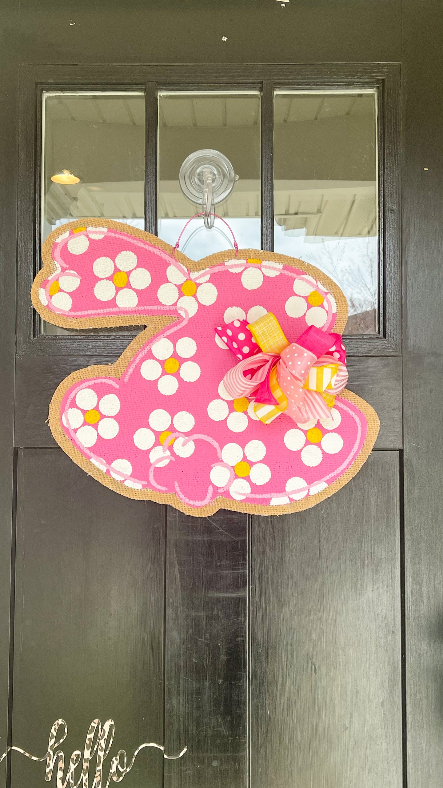 Easter Bunny Burlap Door Hanger - Retro Flowers