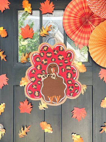 Thanksgiving Turkey Door Hanger - red leopard