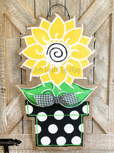 Sunflower Door Hanger - Small Yellow and Black Summer in Pot
