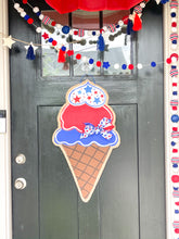 Load image into Gallery viewer, Red, White and Blue Patritotic Icecream Cone Door Hanger