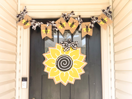 Sunflower Door Hanger - Round Yellow and Black Summer