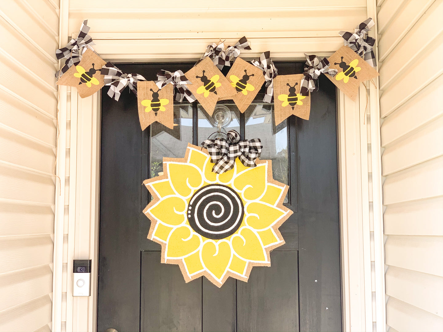 Sunflower Door Hanger - Round Yellow and Black Summer