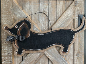 Dog Door Hanger - Whimsical Doxie in Black