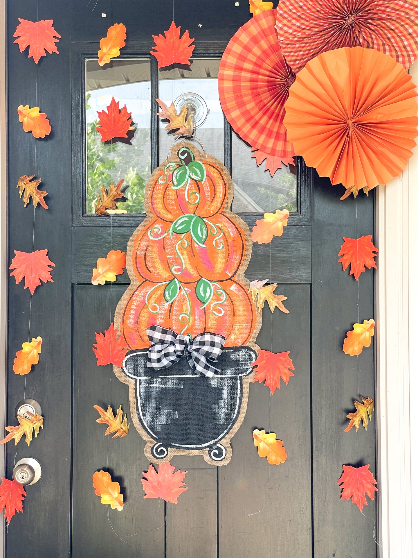 Door Hanger Pumpkin Topiary - Medium Orange