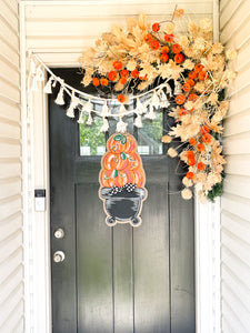 Door Hanger Pumpkin Topiary - Small Orange