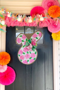 Easter Bunny Burlap Door Hanger - Small Roses Bunny