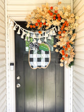 Load image into Gallery viewer, Burlap Pumpkin Door Hanger -  Buffalo Check Pumpkin in Black