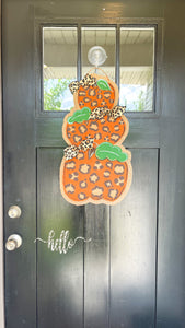Pumpkin Stack Door Hanger in Orange Leopard