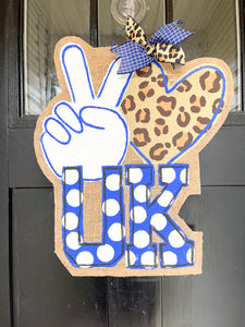 Peace, Love and Go Big Blue Door Hanger