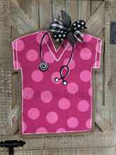 Load image into Gallery viewer, Medical Professional Door Hanger - Pink Polka Dot Scrubs