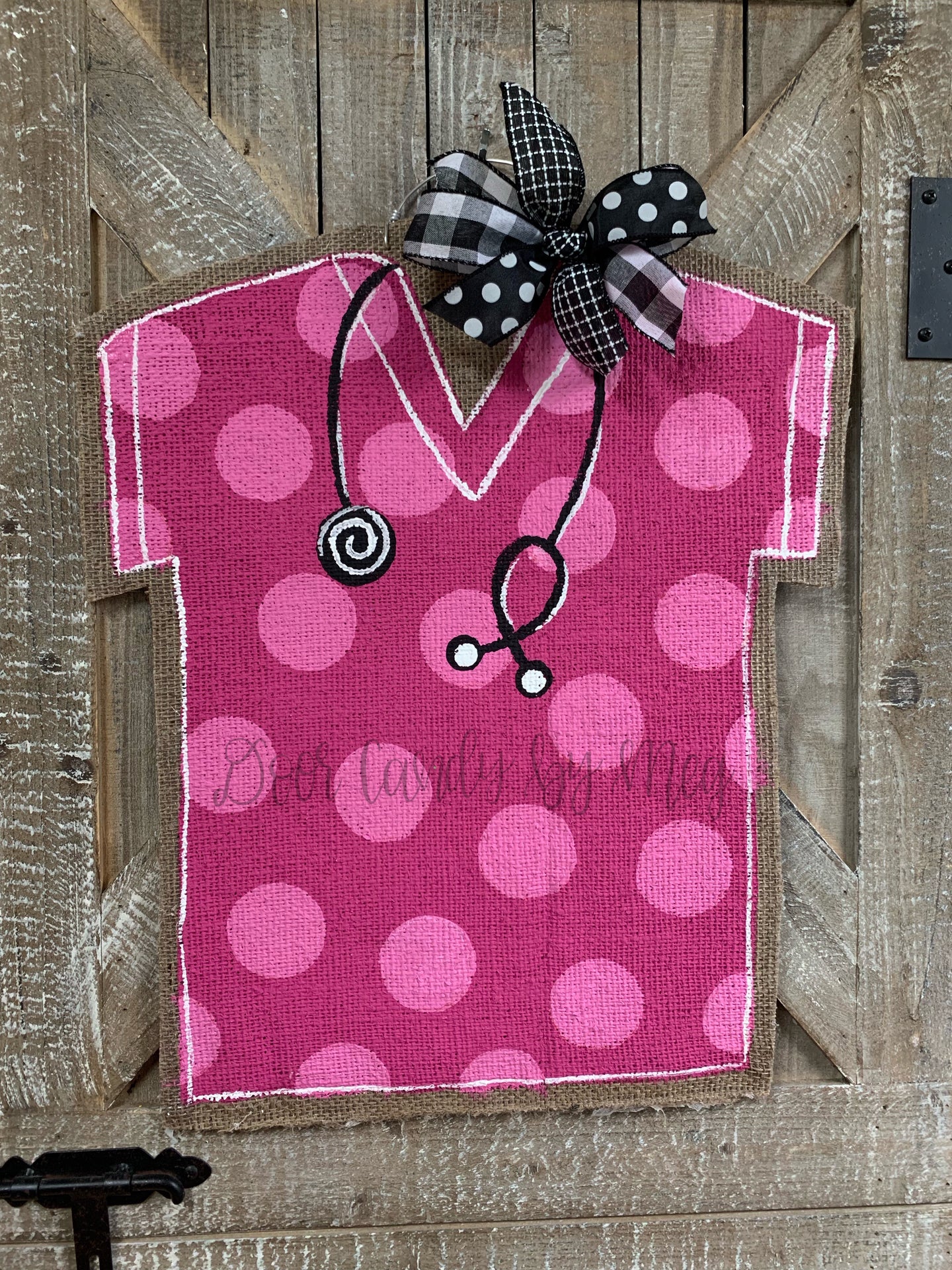 Medical Professional Door Hanger - Pink Polka Dot Scrubs