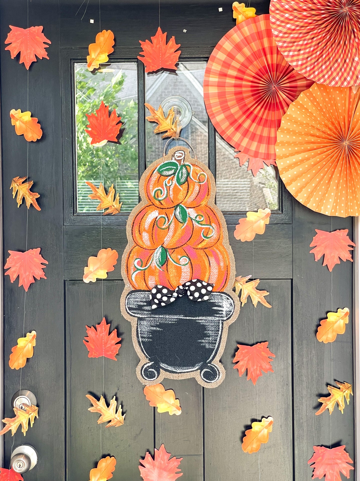 Door Hanger Pumpkin Topiary - Small Orange