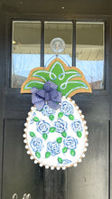 Load image into Gallery viewer, Pineapple Door Hanger - Small Watercolor Roses in Blue Chinoiserie