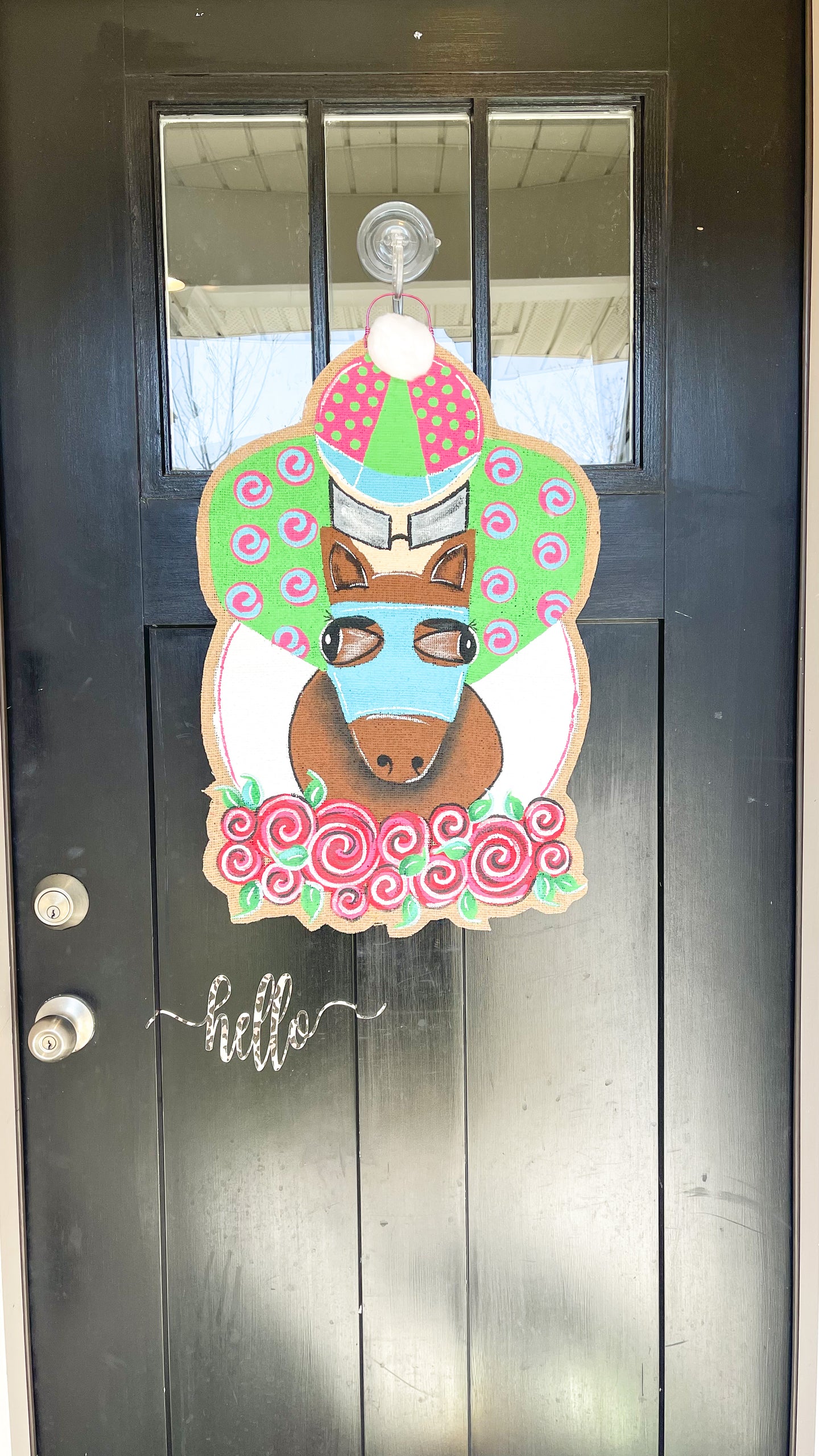 Derby Horse and Jockey Door Hanger in Turquoise