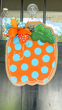 Load image into Gallery viewer, Pumpkin Door Hanger - Turquoise Polka Dots
