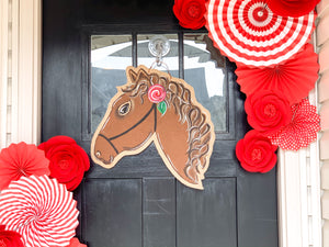 Derby Horse Door Hanger - Whimsy Horse Head Door Hanger in Brown
