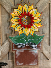 Load image into Gallery viewer, Burlap Sunflower Door Hanger - Small Yellow Fall in Flowerpot