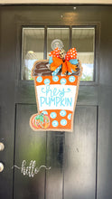 Load image into Gallery viewer, Burlap Pumpkin Door Hanger - Turquoise Pumpkin Spice Latte