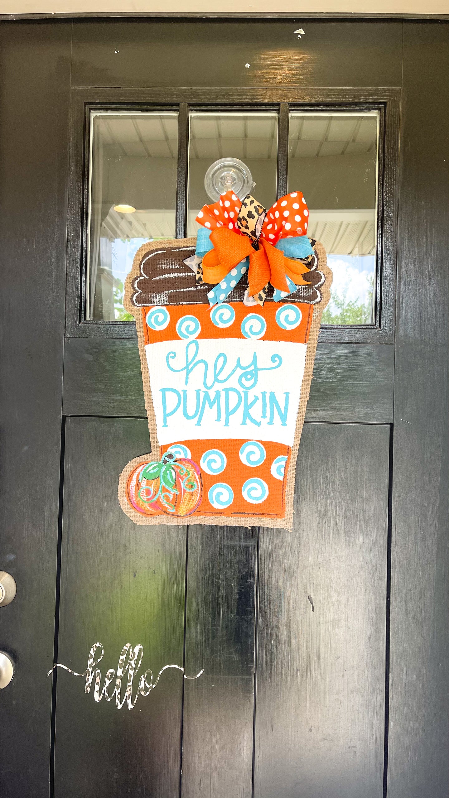 Burlap Pumpkin Door Hanger - Turquoise Pumpkin Spice Latte