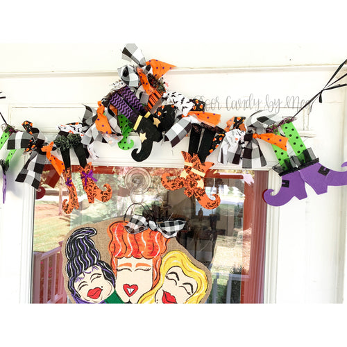 Halloween Witch Leg Garland - Mixed Print with Buffalo Check