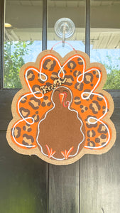 Thanksgiving Turkey Door Hanger - Orange Leopard
