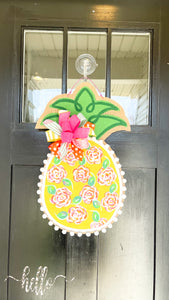 Pineapple Door Hanger - Small Watercolor Roses in Yellow