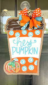 Burlap Pumpkin Door Hanger - Turquoise Pumpkin Spice Latte