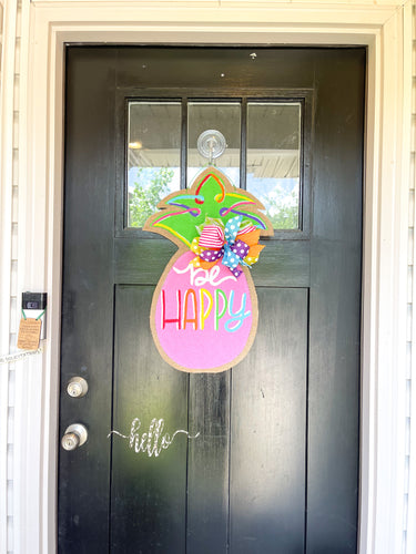 Be Happy Rainbow Pineaple Door Hanger in Pink