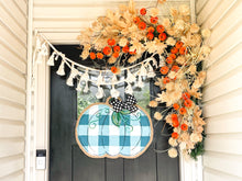 Load image into Gallery viewer, Burlap Pumpkin Door Hanger -  Buffalo Check Pumpkin in Teal