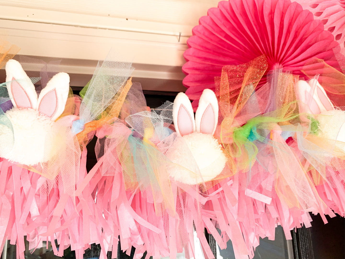 Easter Hand Tied Garland with Bunny Pom Poms