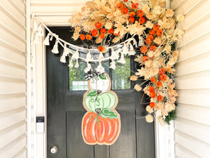 Pumpkin Stack Door Hanger - Farmhouse Tricolor