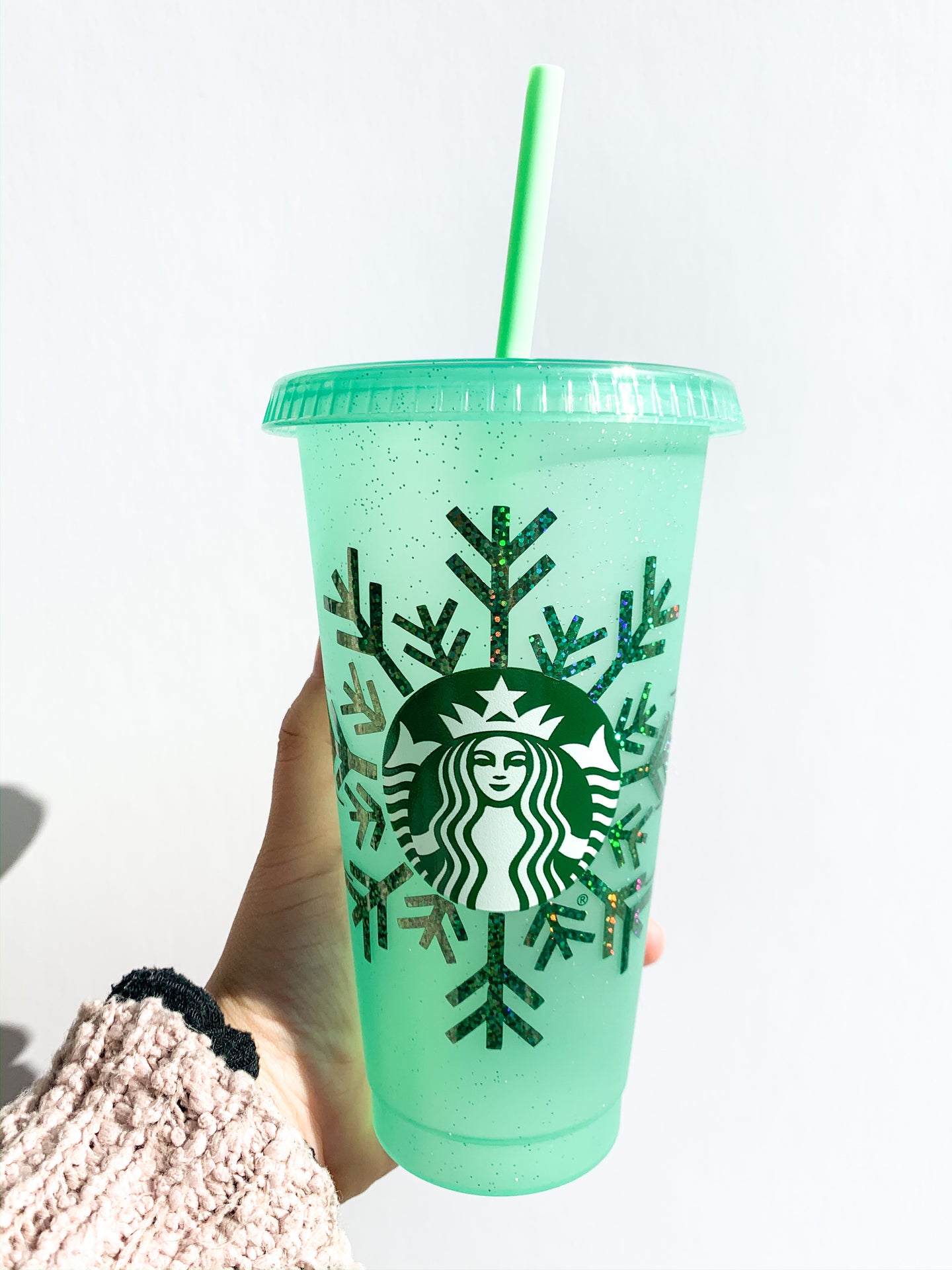 Holiday Glitter Snowflake Reusable Cup - seafoam