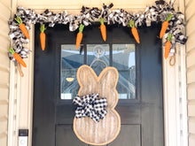 Load image into Gallery viewer, Easter Bunny Burlap Door Hanger Farmhouse Style with Buffalo Check Bow