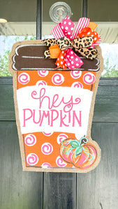 Burlap Pumpkin Door Hanger - Pink Pumpkin Spice Latte