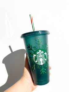 Holiday Glitter Snowflake Reusable Cup - emerald with holographic emerald snowflake