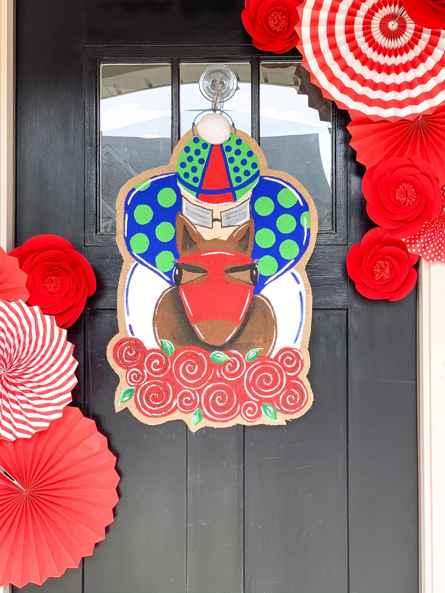 Derby Horse and Jockey Door Hanger in Green/Blue