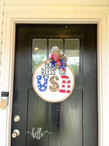Fourth of July Burlap Door Hanger - USA Leopard Circle