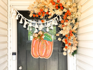 Burlap Pumpkin Door Hanger - Orange