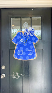 Medical Professional Door Hanger - Royal Blue Polka Dot Scrubs