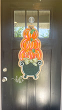 Load image into Gallery viewer, Door Hanger Pumpkin Topiary - Medium Orange with Dark Green Pot