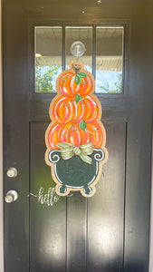 Door Hanger Pumpkin Topiary - Medium Orange with Dark Green Pot