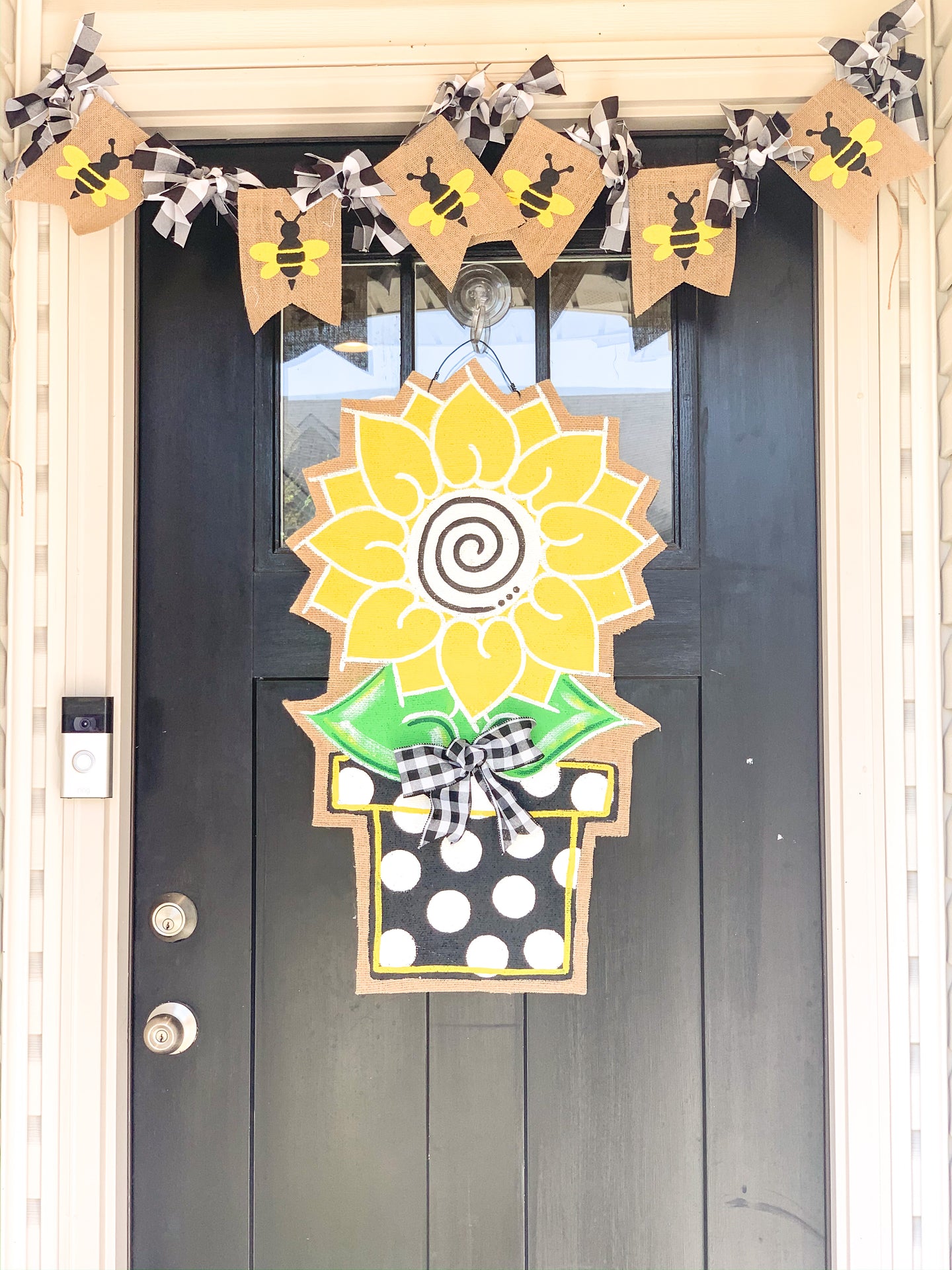 Sunflower Door Hanger - Large Yellow and Black