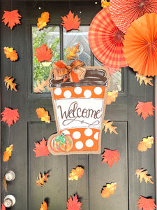 Burlap Pumpkin Door Hanger - Welcome Pumpkin Spice Latte