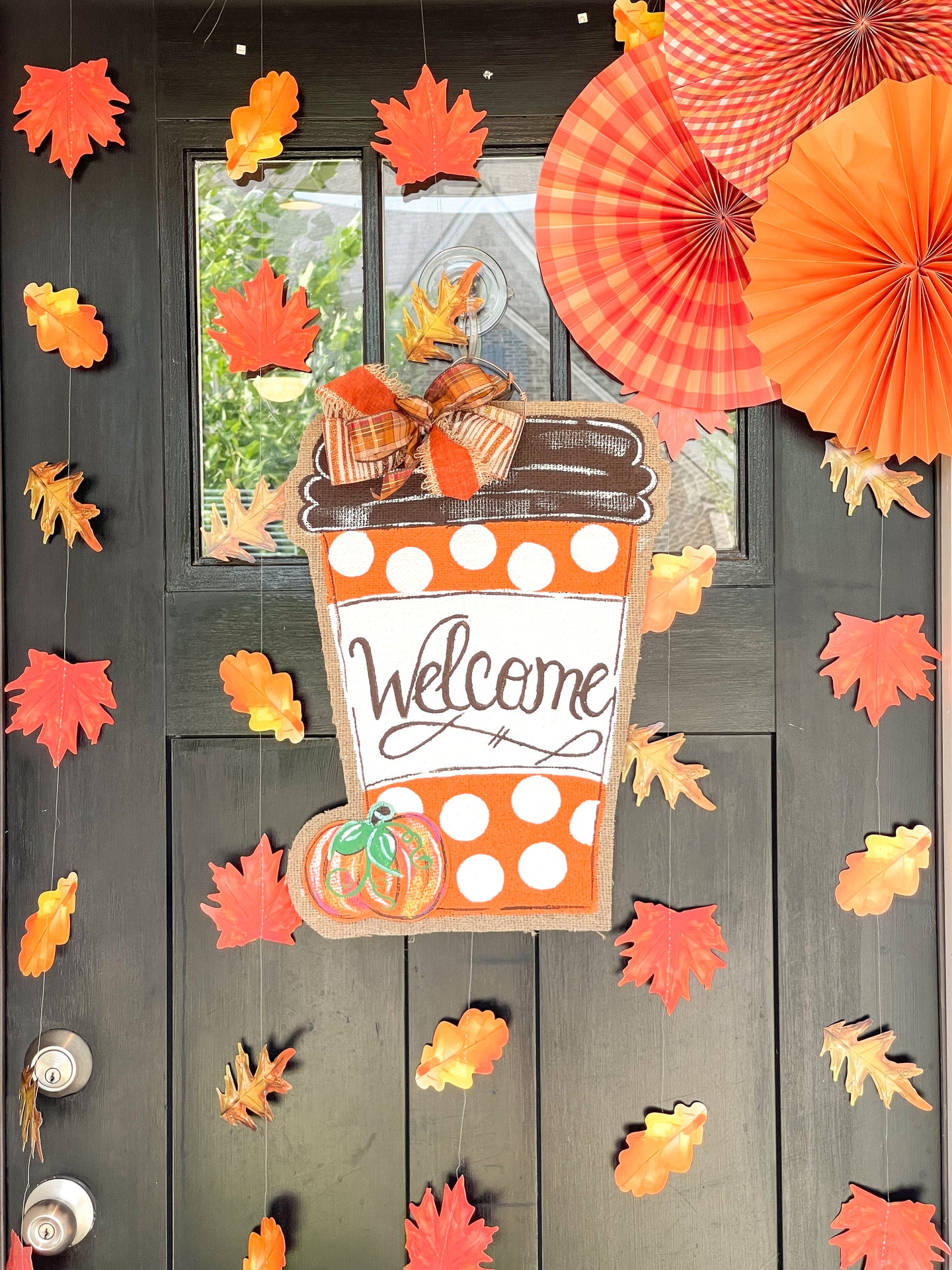 Burlap Pumpkin Door Hanger - Welcome Pumpkin Spice Latte